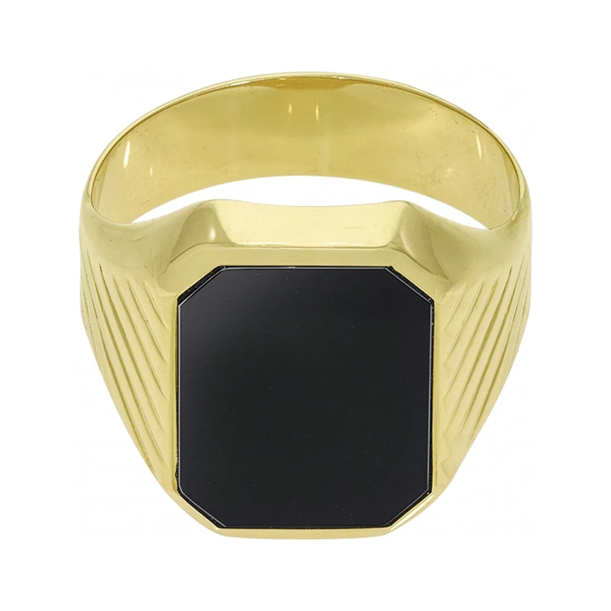 Anillo en oro amarillo de 18 Kilates con visos, con ónix central