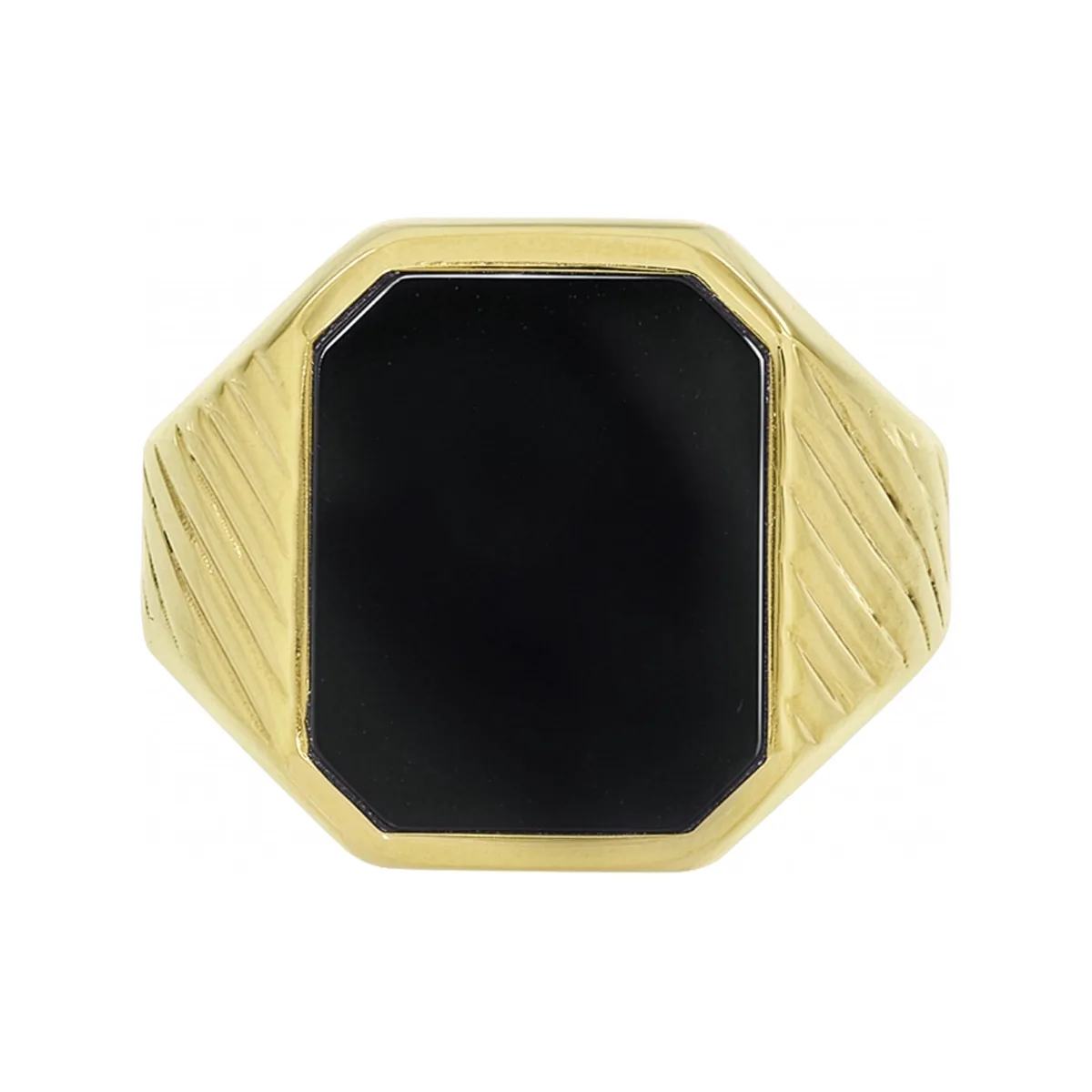 Anillo en oro amarillo de 18 Kilates con visos, con ónix central