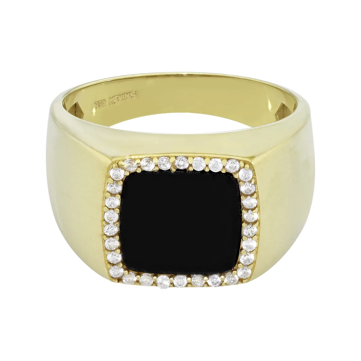 Anillo en oro amarillo de 18 Kilates, con ónix central y decoración en zircones