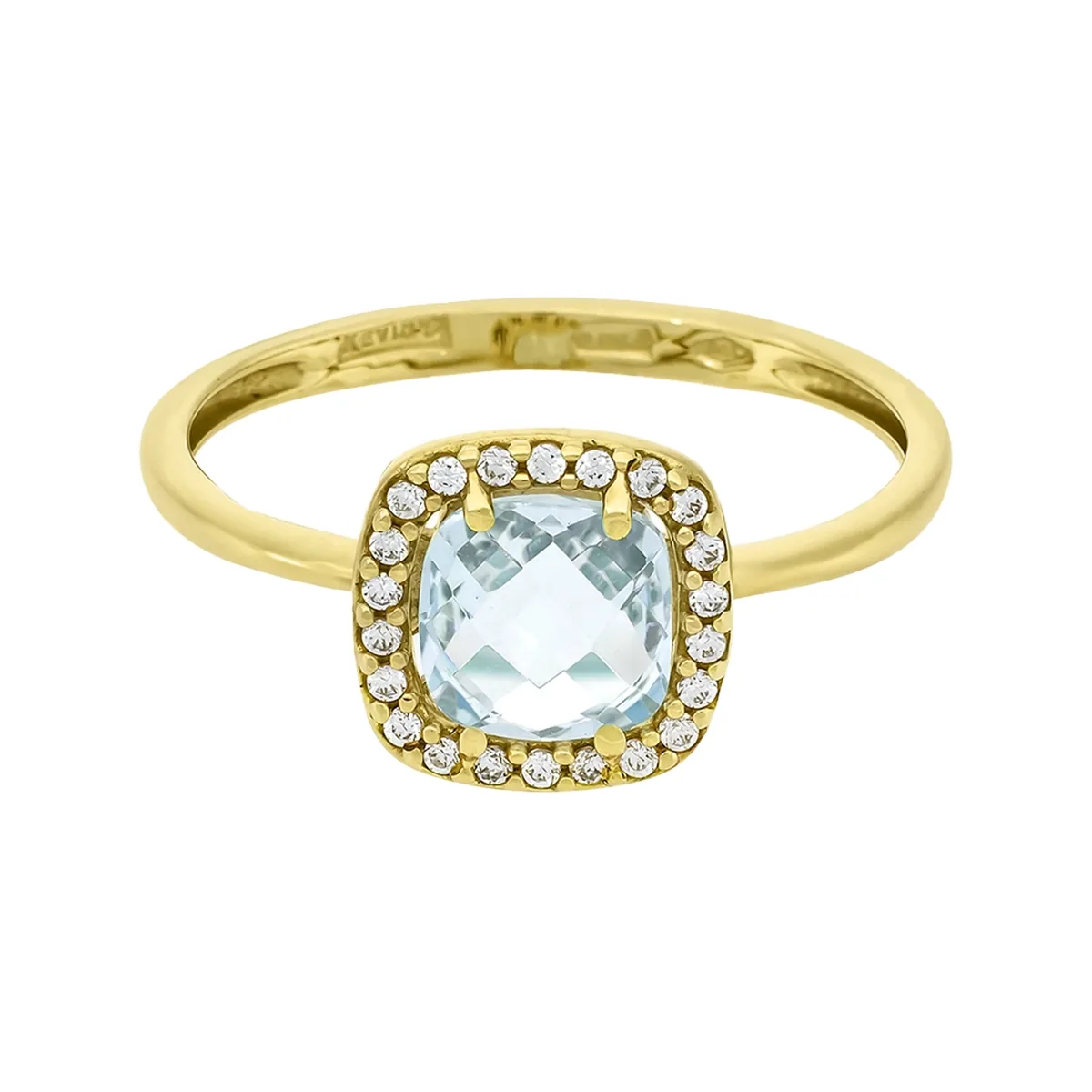 Anillo en oro amarillo de 18 Kilates, con topacio central y decoración en zircones