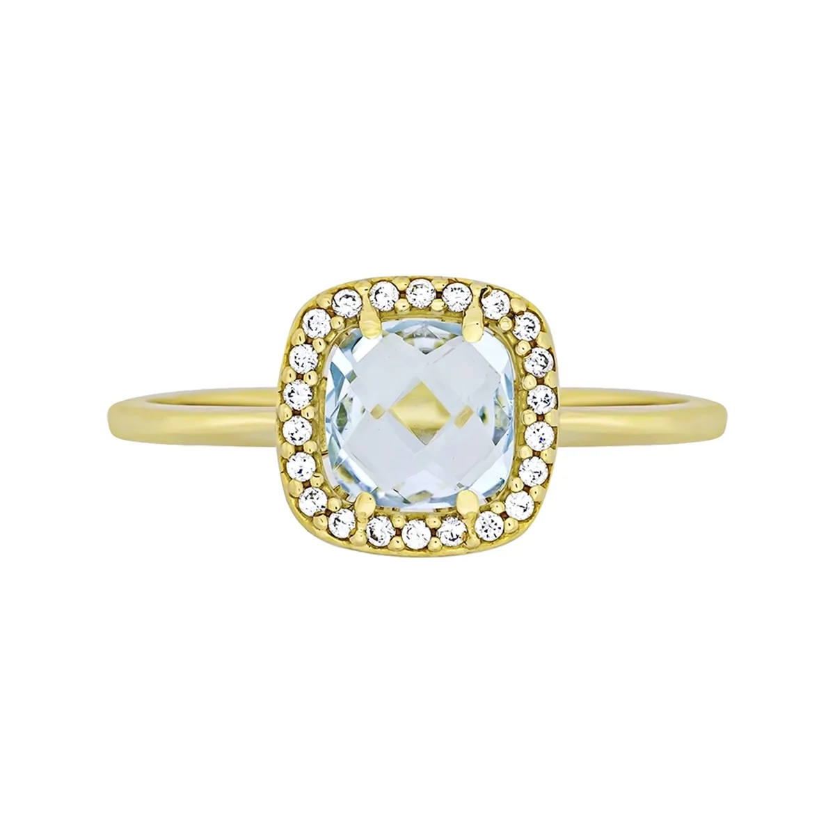Anillo en oro amarillo de 18 Kilates, con topacio central y decoración en zircones