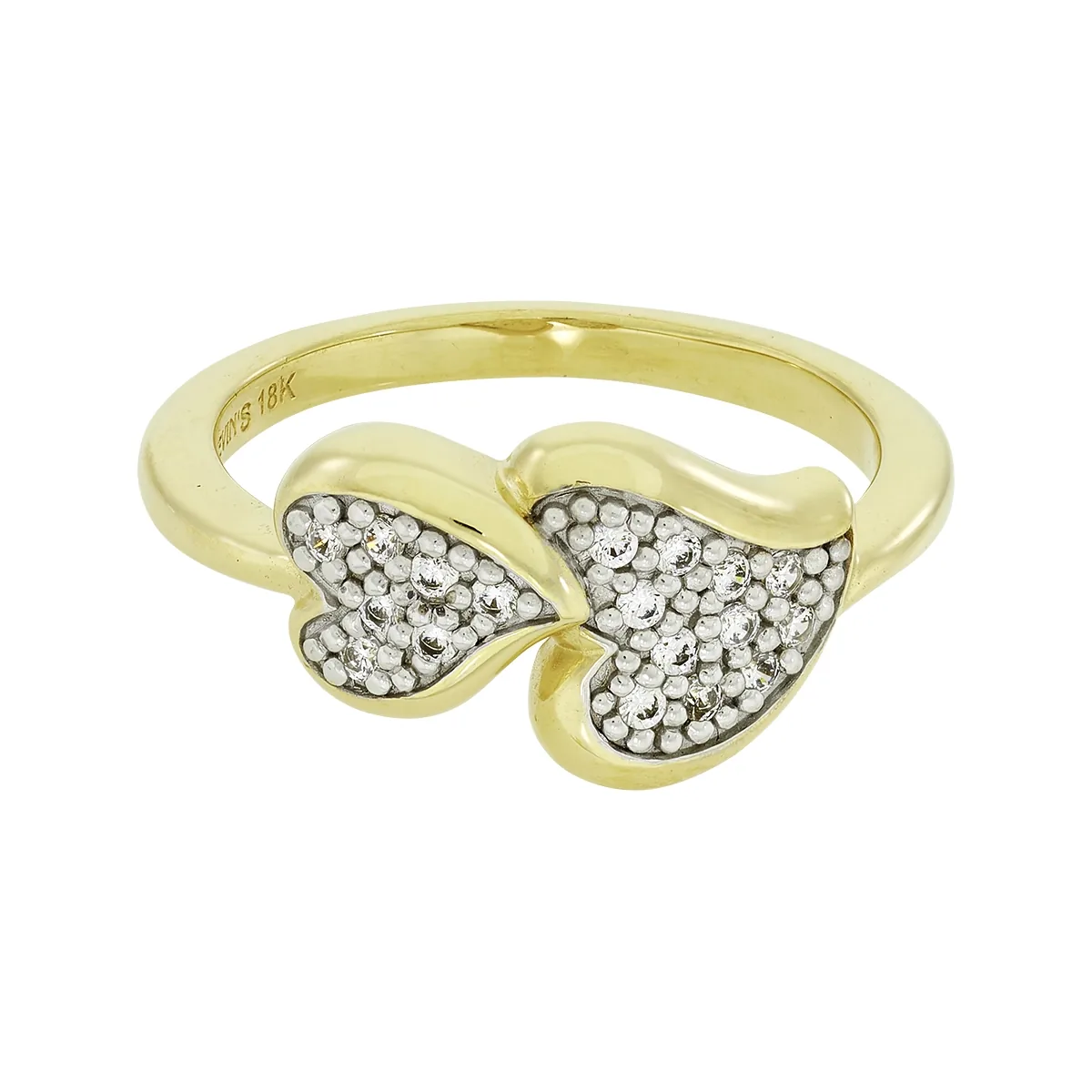 Anillo de corazones en oro amarillo de 18 Kilates, con zircones