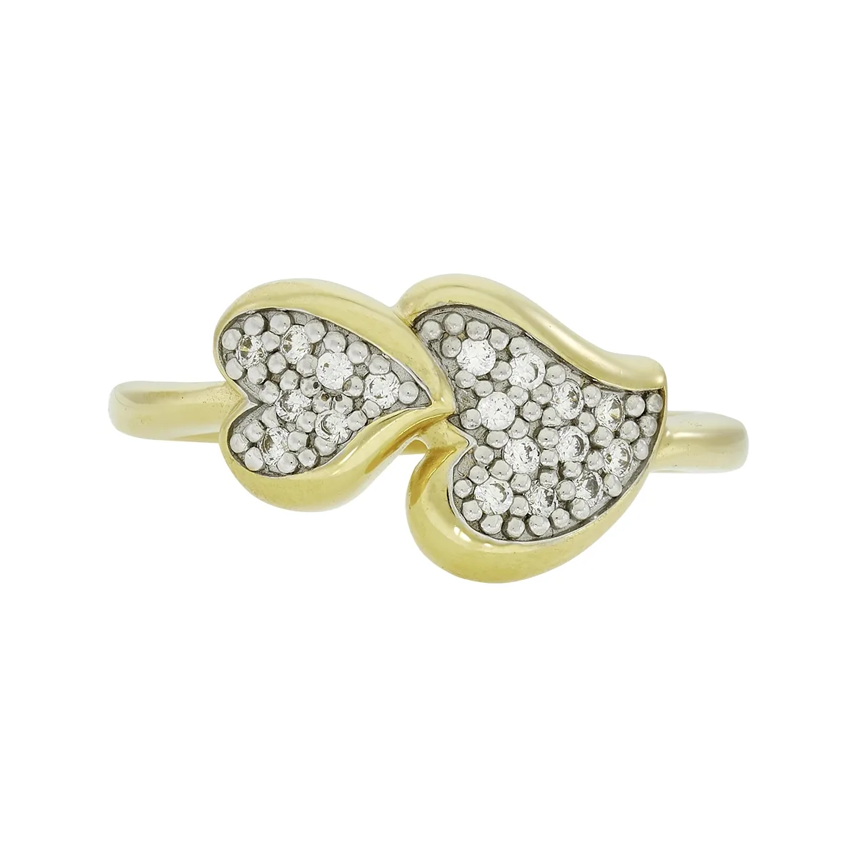Anillo de corazones en oro amarillo de 18 Kilates, con zircones