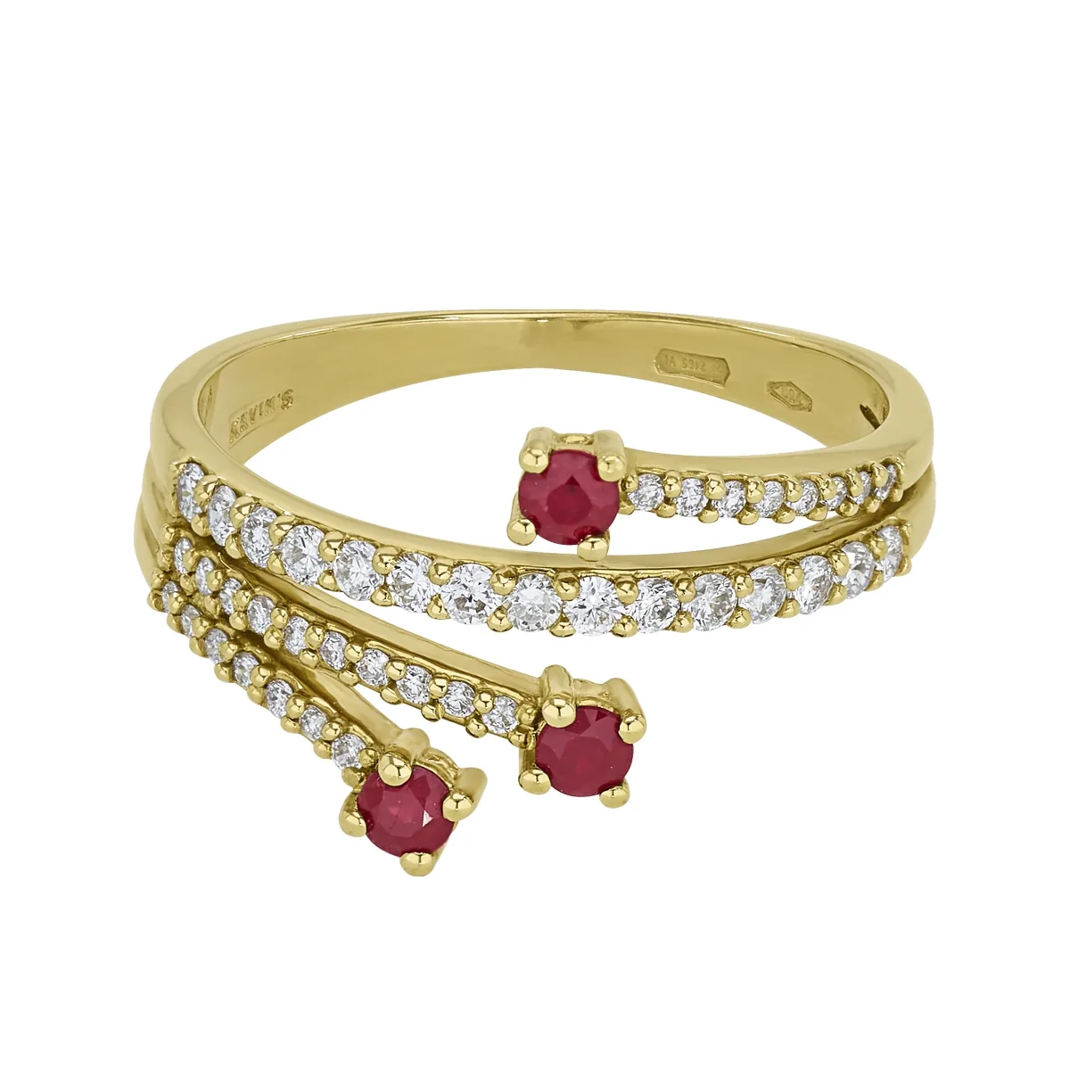 Anillo en oro amarillo de 18 Kilates, con rubís de 0.21 Ct y diamantes de 0.36 Ct