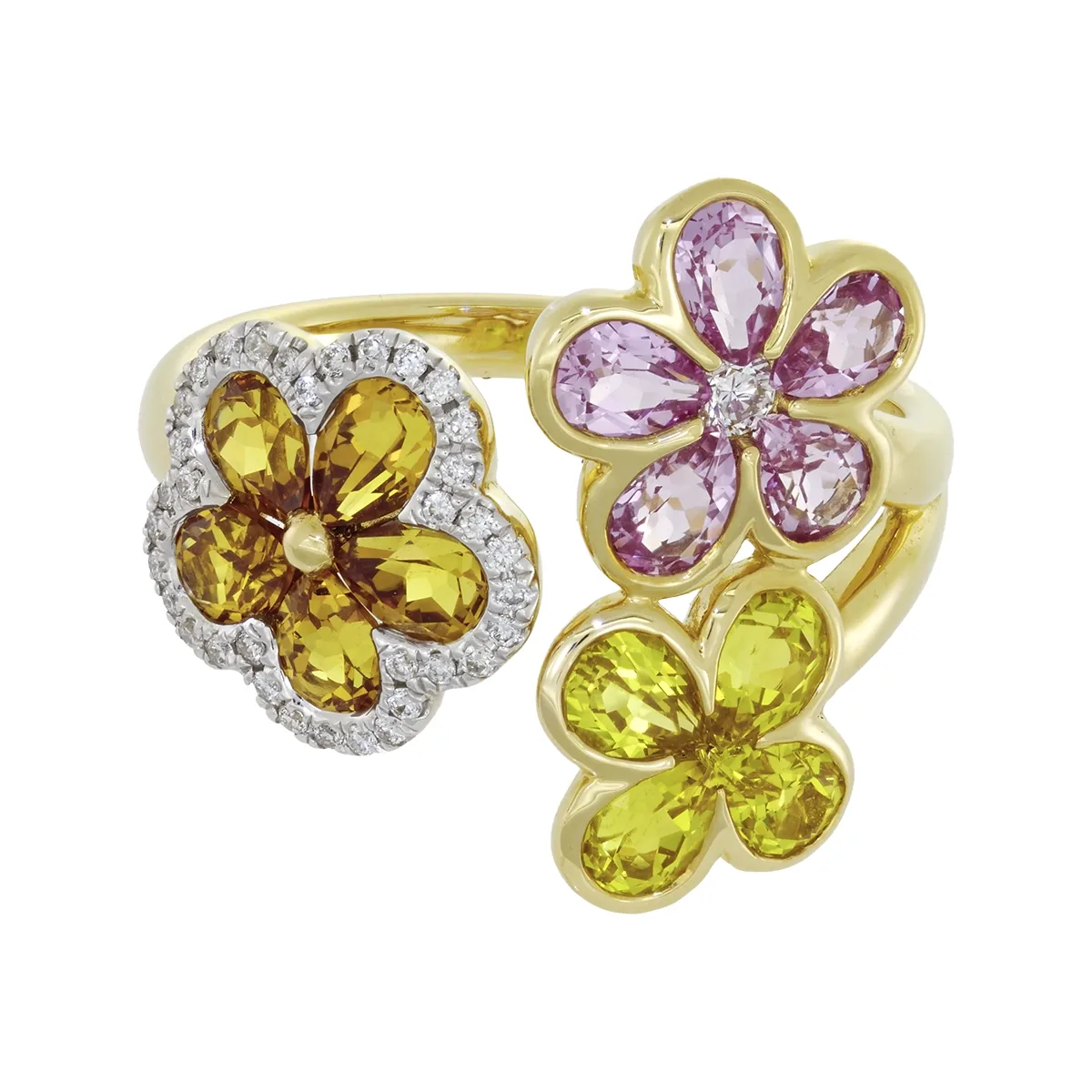 Anillo en oro amarillo de 18 Kilates, con zafiro laboratorios de 3.10 Ct y diamante de laboratorio de 0.13 Ct