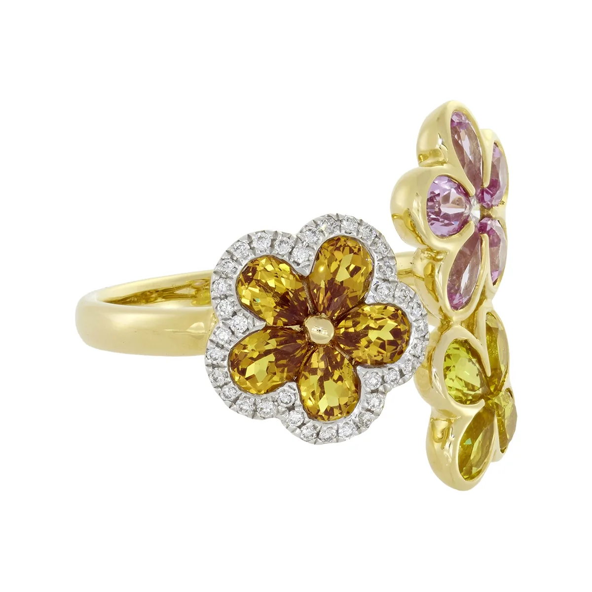 Anillo en oro amarillo de 18 Kilates, con zafiro laboratorios de 3.10 Ct y diamante de laboratorio de 0.13 Ct