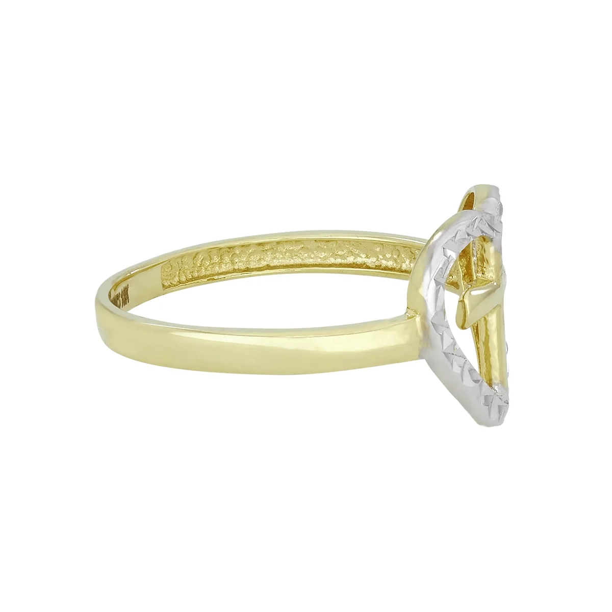 Anillo de corazón y cruz en oro amarillo de 18 Kilates con visos