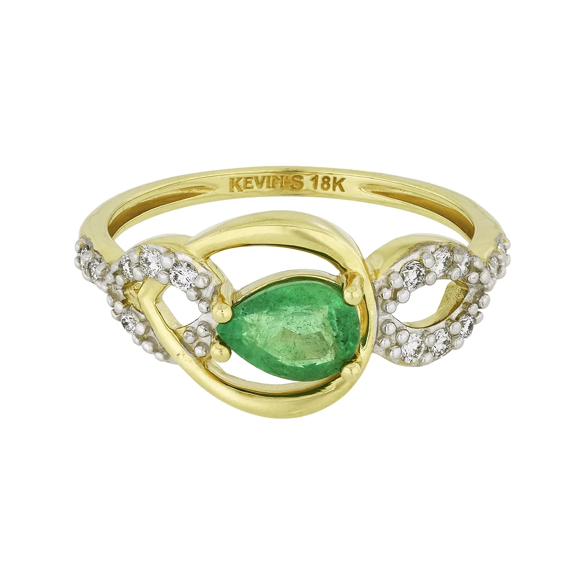 Anillo en oro amarillo de 18 Kilates, con esmeralda central de 0.60 Ct y decoración en diamantes de 0.18 Ct