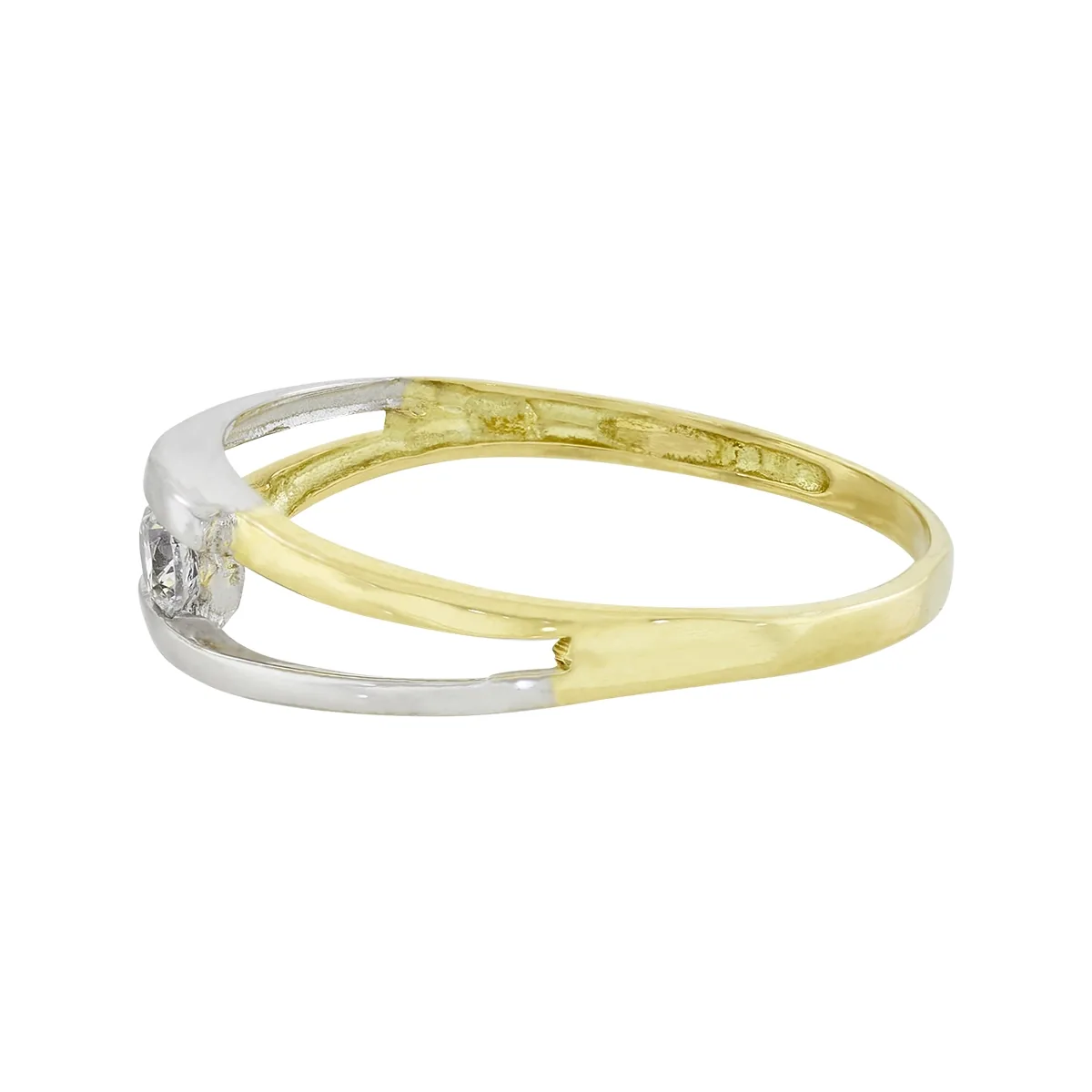 Anillo franjas, con zircon central redondo, oro 2 tonos rodinado, liso