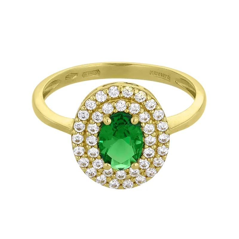 Anillo en oro amarillo de 18 Kilates, con zircón col central y decoración en zircones