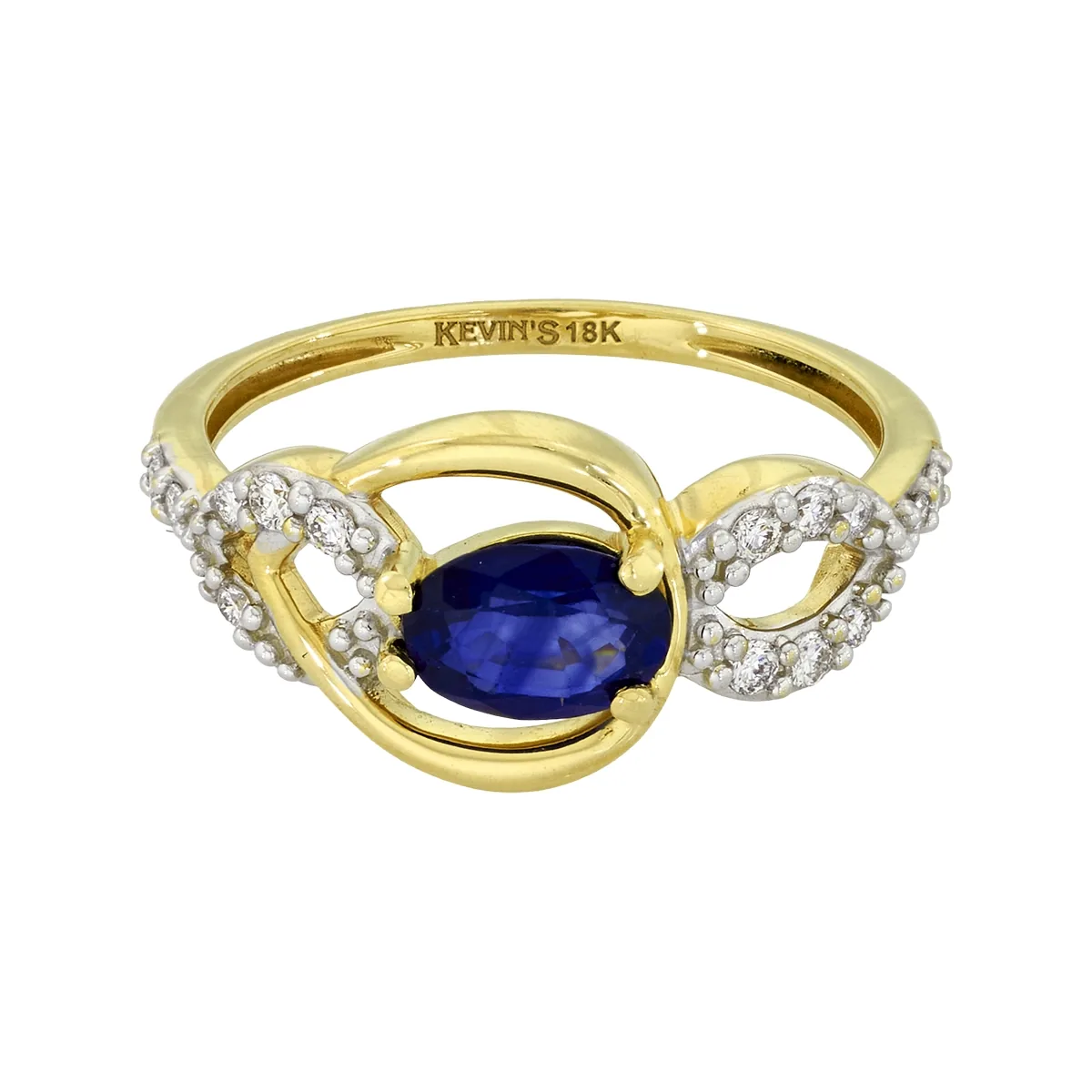 Anillo en oro amarillo de 18 Kilates, con zafiro central de 0.90 Ct y decoración en diamantes de 0.18 Ct