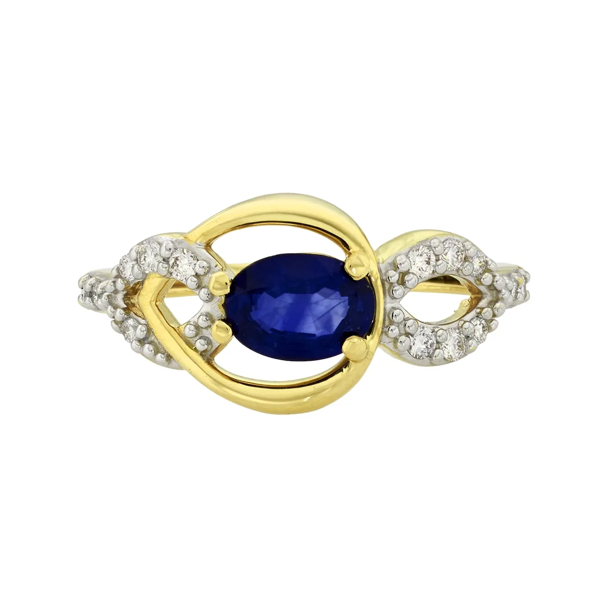 Anillo en oro amarillo de 18 Kilates, con zafiro central de 0.90 Ct y decoración en diamantes de 0.18 Ct