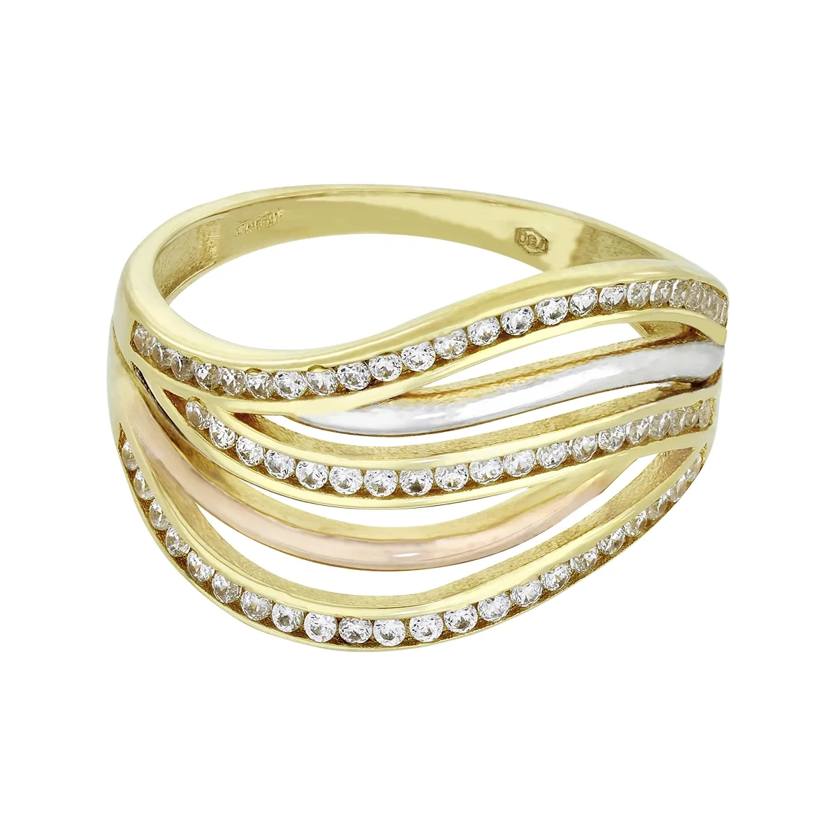 Anillo en oro amarillo de 18 Kilates, con zircones