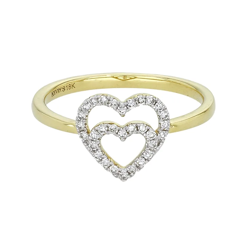 Anillo de corazones en oro amarillo de 18 Kilates, con diamantes de 0.16 Ct