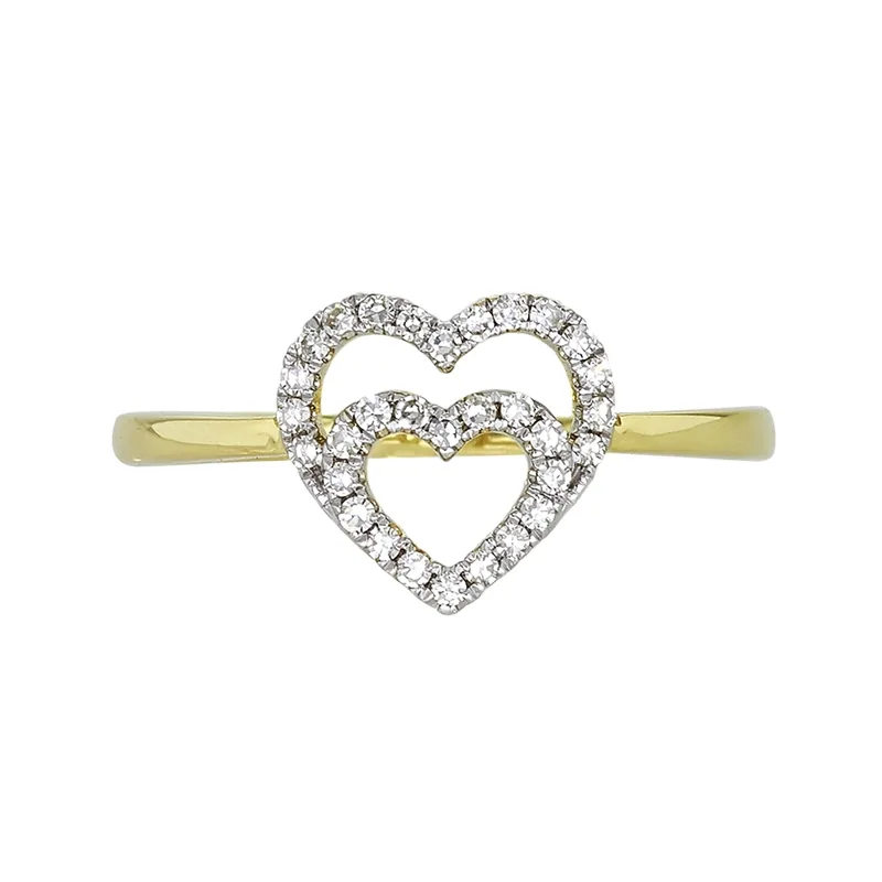 Anillo de corazones en oro amarillo de 18 Kilates, con diamantes de 0.16 Ct
