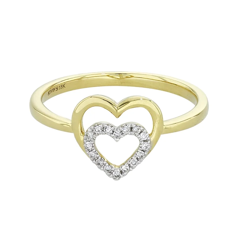 Anillo de corazones en oro amarillo de 18 Kilates, con diamantes de 0.08 Ct