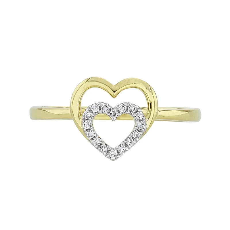 Anillo de corazones en oro amarillo de 18 Kilates, con diamantes de 0.08 Ct