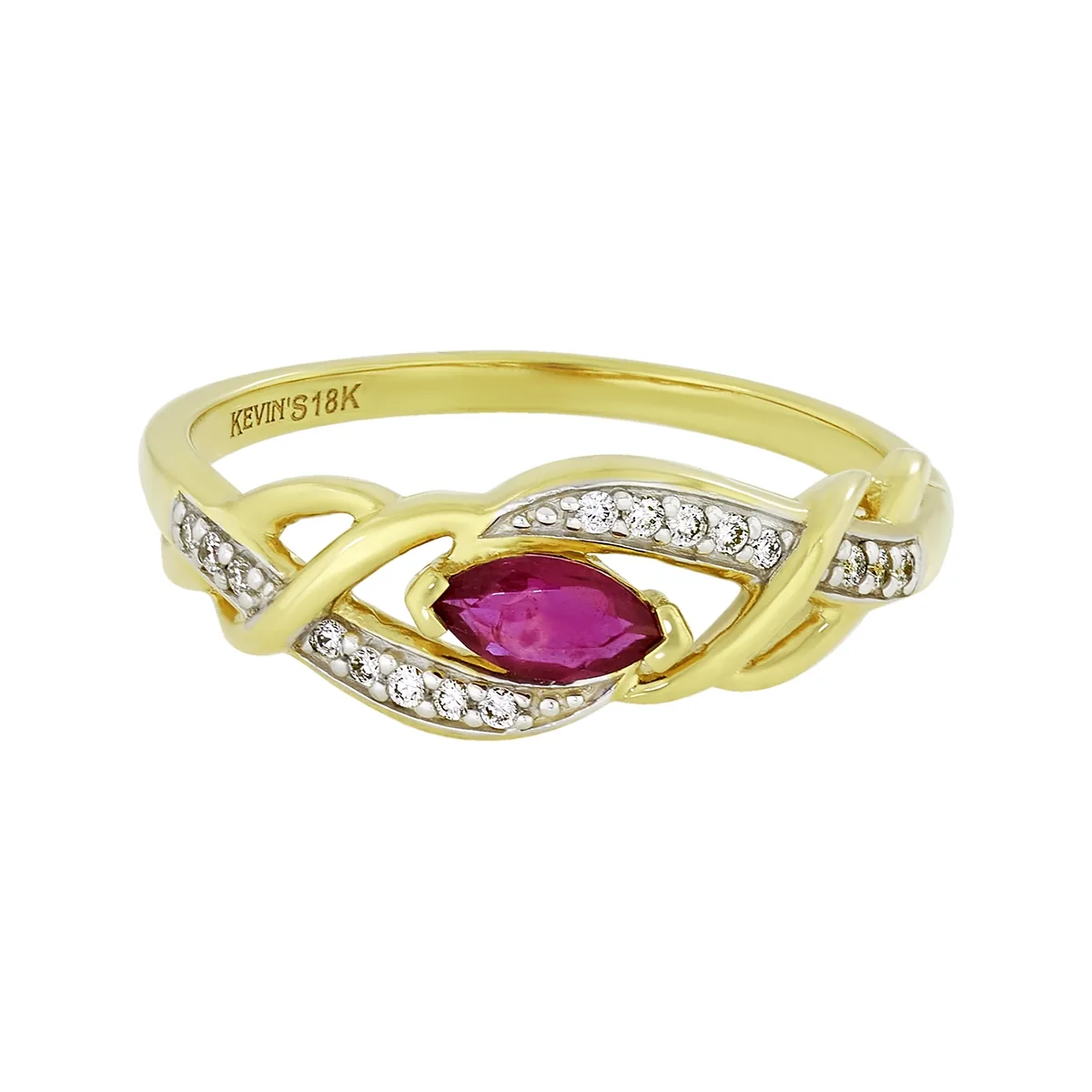 Anillo en oro amarillo de 18 Kilates, con rubí central de 0.30 Ct y decoración en diamantes de 0.08 Ct