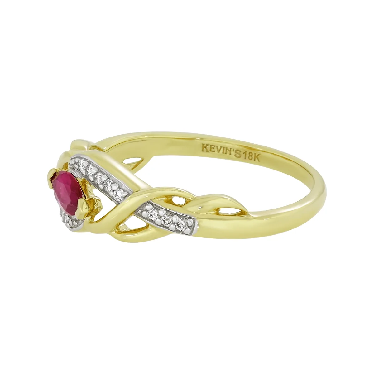Anillo en oro amarillo de 18 Kilates, con rubí central de 0.30 Ct y decoración en diamantes de 0.08 Ct