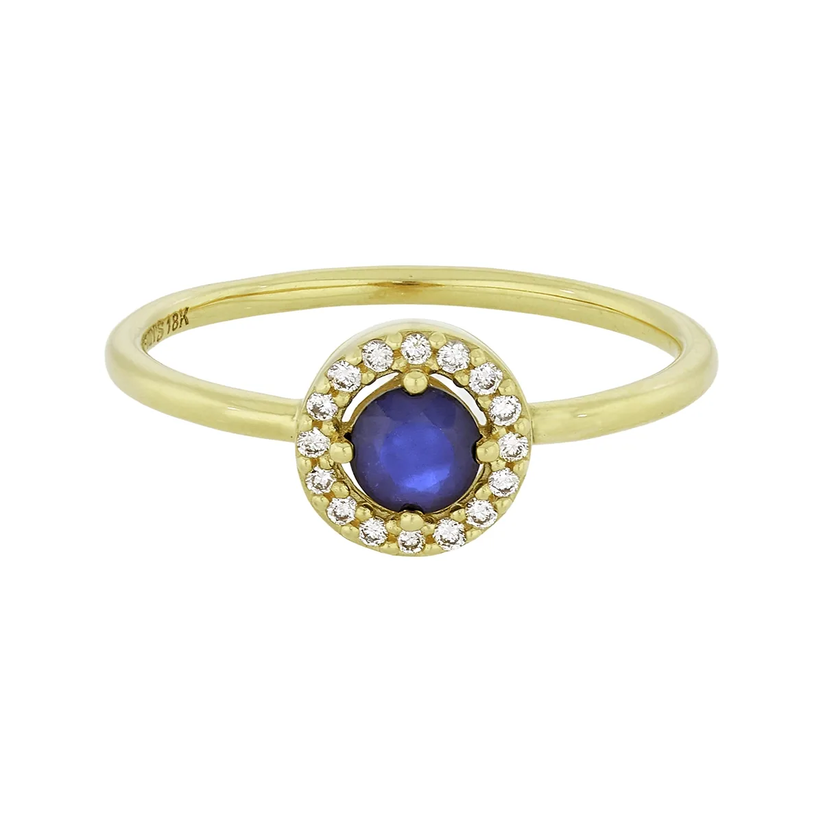 Anillo en oro amarillo de 18 Kilates, con zafiro central de 0.30 Ct y decoración en diamantes de 0.08 Ct