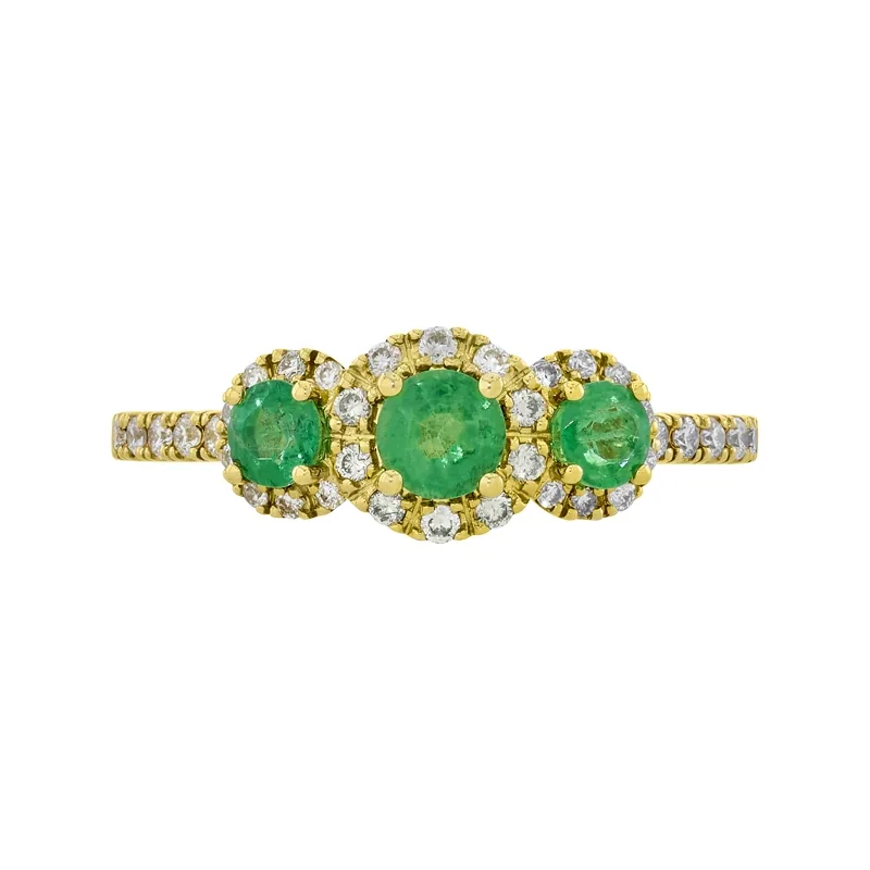 Anillo en oro amarillo de 18 Kilates, con esmeraldas de 0.40 Ct y diamantes de 0.20 Ct