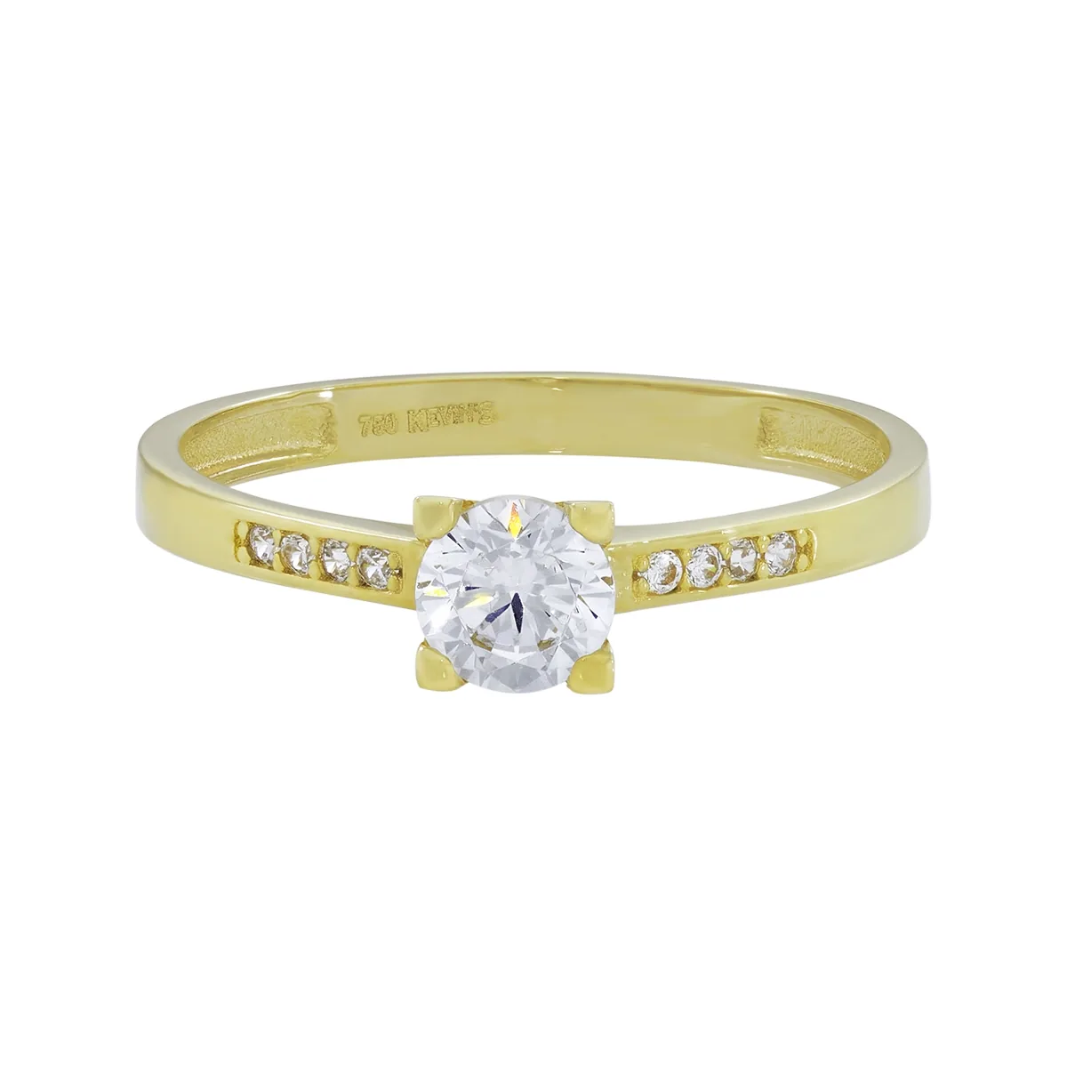 Anillo en oro amarillo de 18 Kilates, con zircón central y decoración en zircones