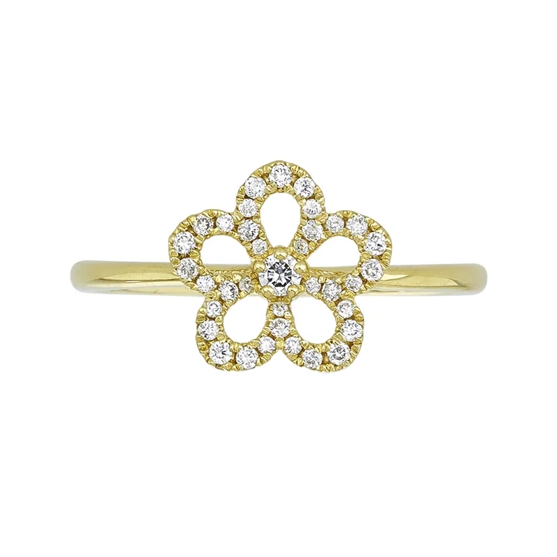 Anillo de flor en oro amarillo de 18 Kilates, con diamantes de 0.21 Ct