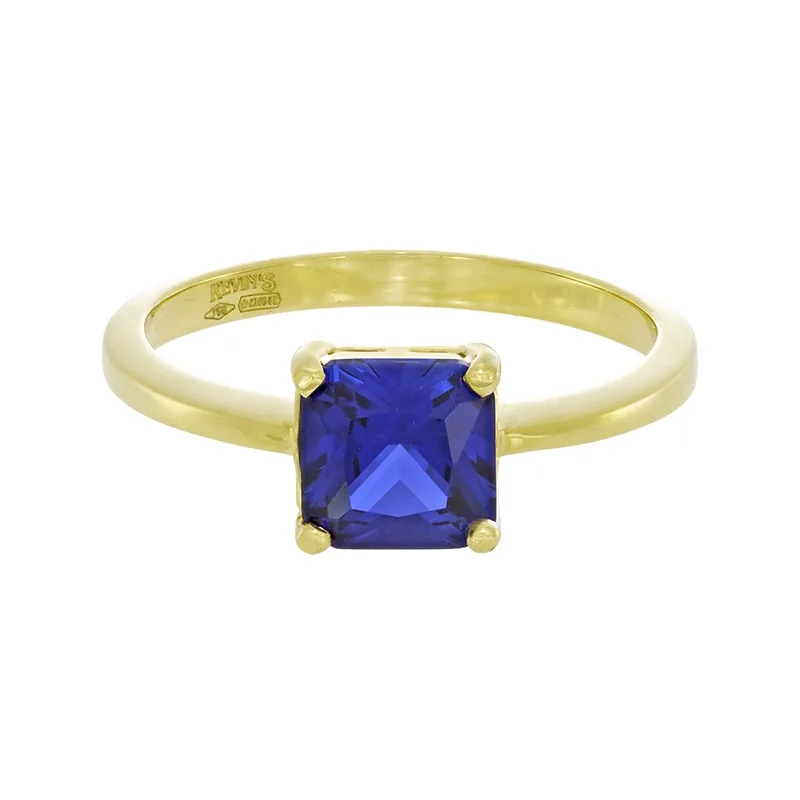 Anillo con zafiro laboratorio central princess de 1.25Ct, oro tono amarillo 18k