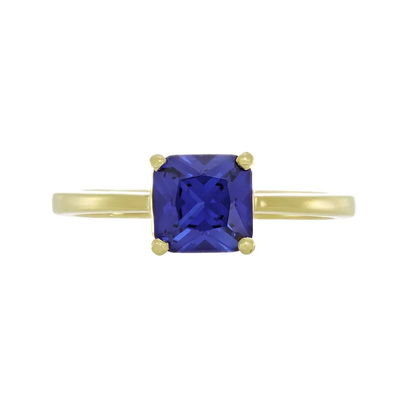 Anillo con zafiro laboratorio central princess de 1.25Ct, oro tono amarillo 18k
