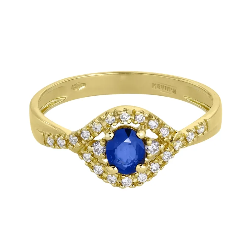 Anillo en oro amarillo de 18 Kilates, con zafiro central de 0.47 Ct y decoración en diamantes de 0.14 Ct