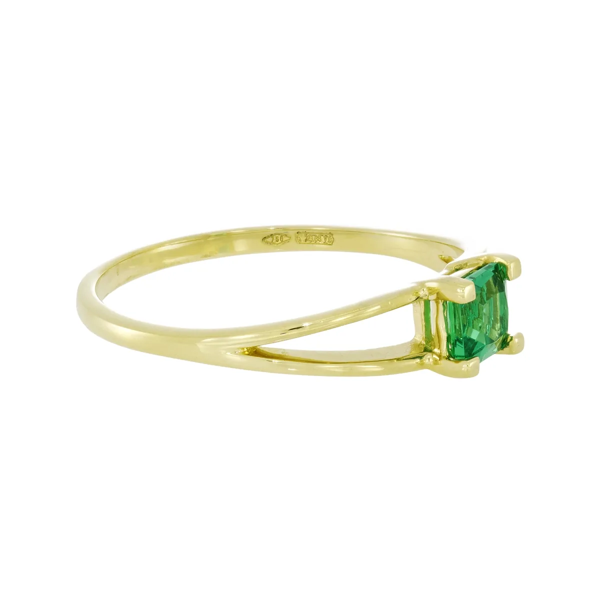Anillo en oro amarillo de 18 Kilates, con esmeralda laboratorio central de 0.25 Ct