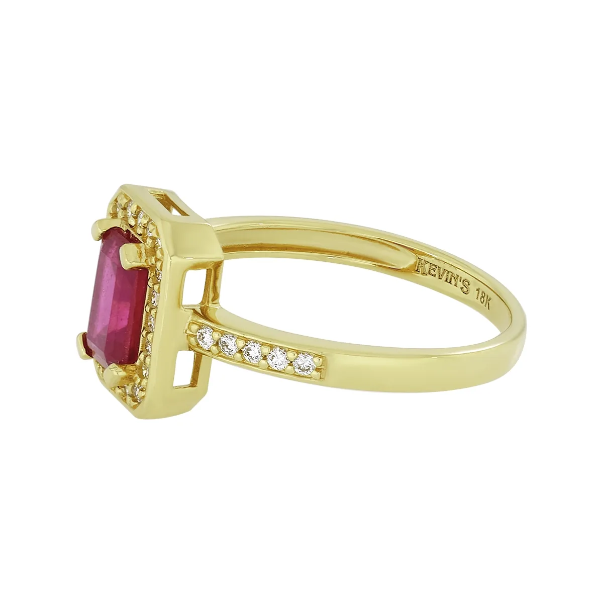 Anillo en oro amarillo de 18 Kilates, con rubí central de 0.60 Ct y decoración en diamantes de 0.15 Ct