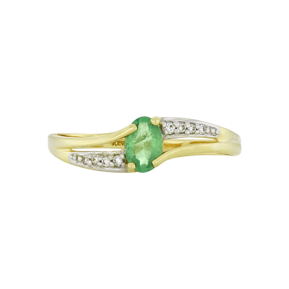 Anillo en oro amarillo de 18 Kilates, con esmeralda central de 0.35 Ct y decoración en diamantes de 0.05 Ct