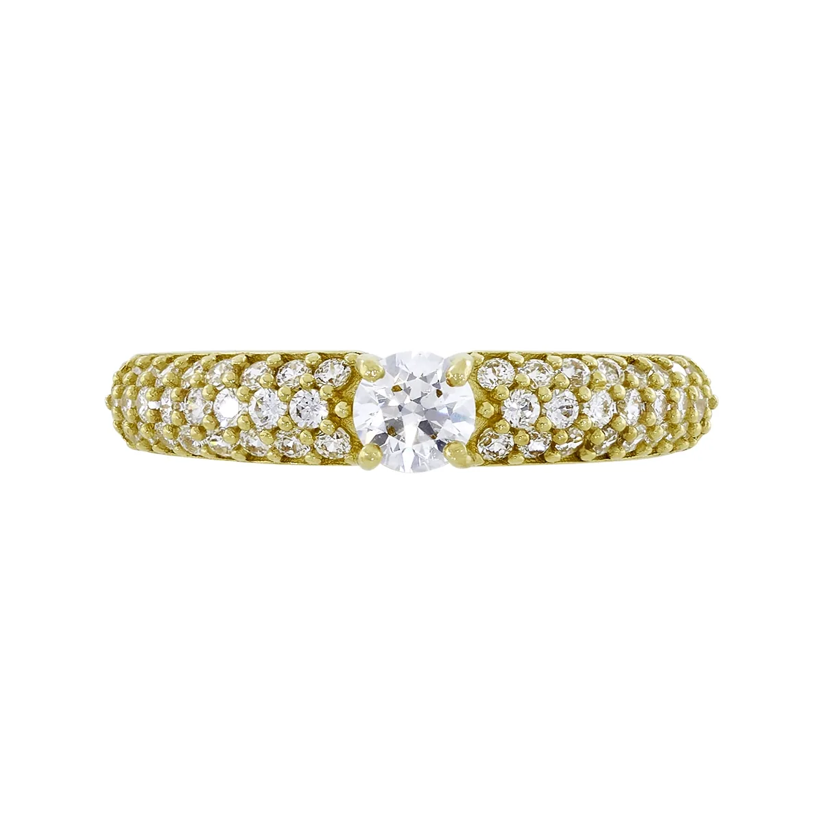Anillo en oro amarillo de 18 Kilates, con zircón central y decoración en zircones
