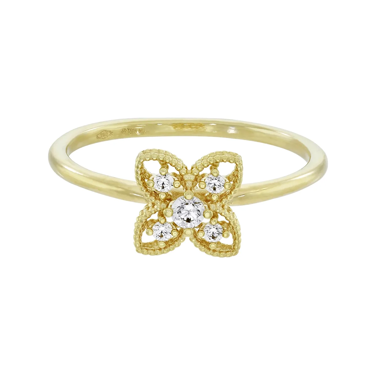 Anillo de flor en oro amarillo de 18 Kilates con visos, con zircones
