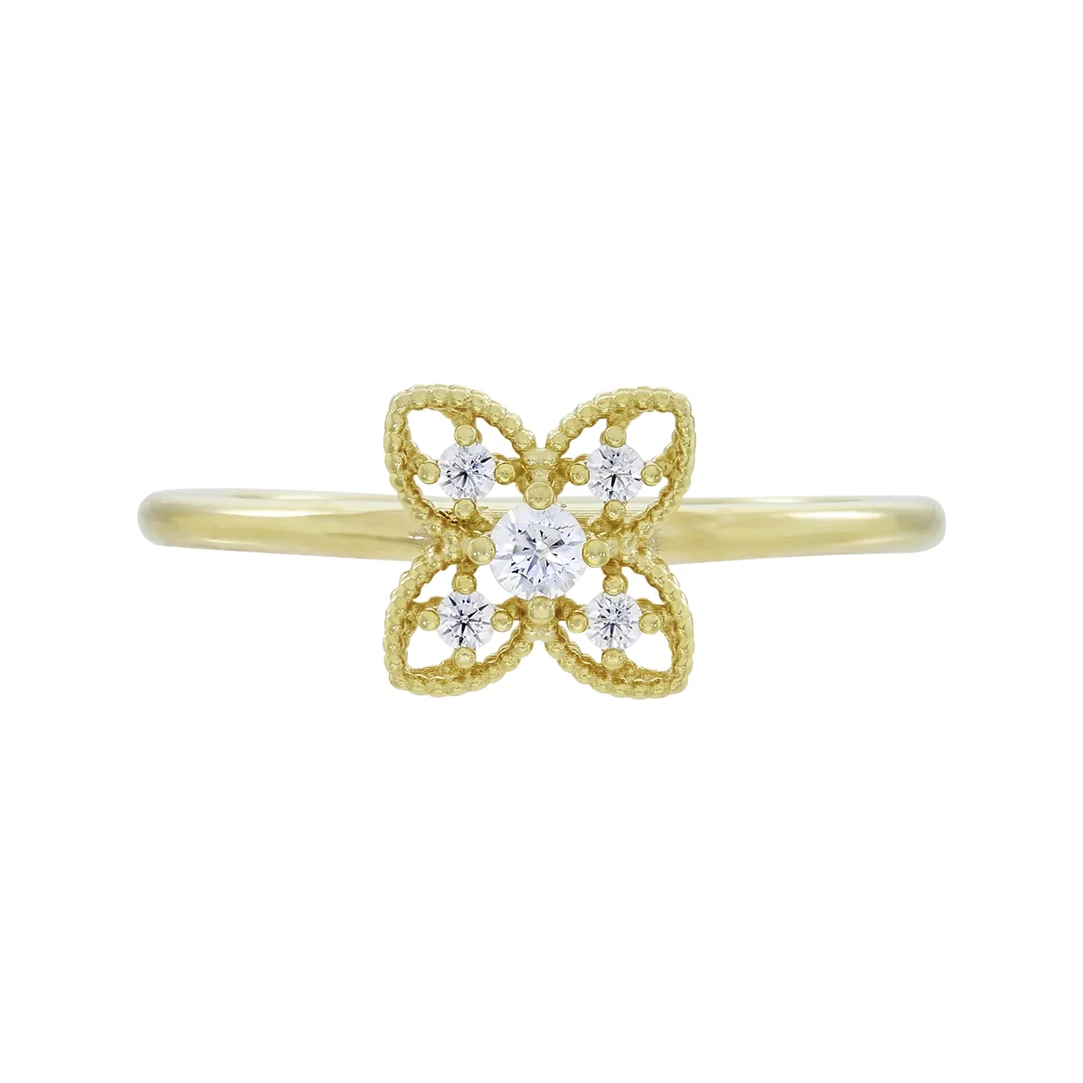 Anillo de flor en oro amarillo de 18 Kilates con visos, con zircones