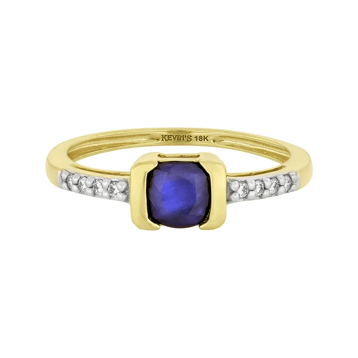 Anillo en oro amarillo de 18 Kilates, con zafiro central de 0.65 Ct y decoración en diamantes de 0.06 Ct