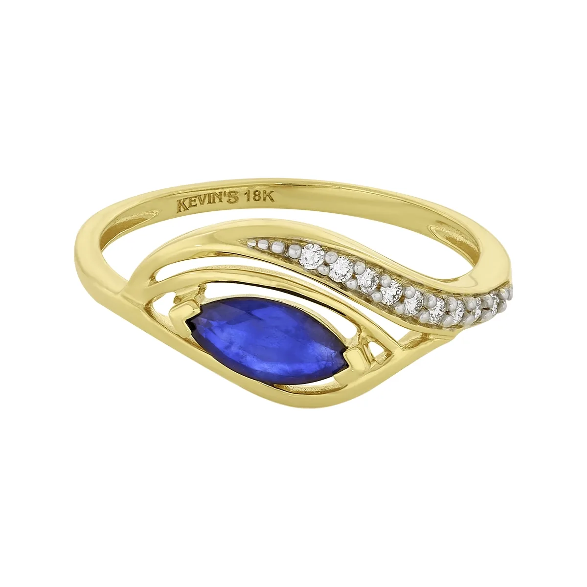 Anillo en oro amarillo de 18 Kilates, con zafiro central de 0.50 Ct y decoración en diamantes de 0.07 Ct