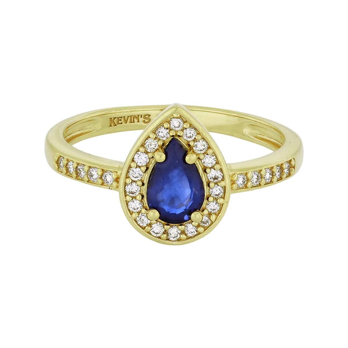 Anillo en oro amarillo de 18 Kilates, con zafiro central de 0.55 Ct y decoración en diamantes de 0.14 Ct