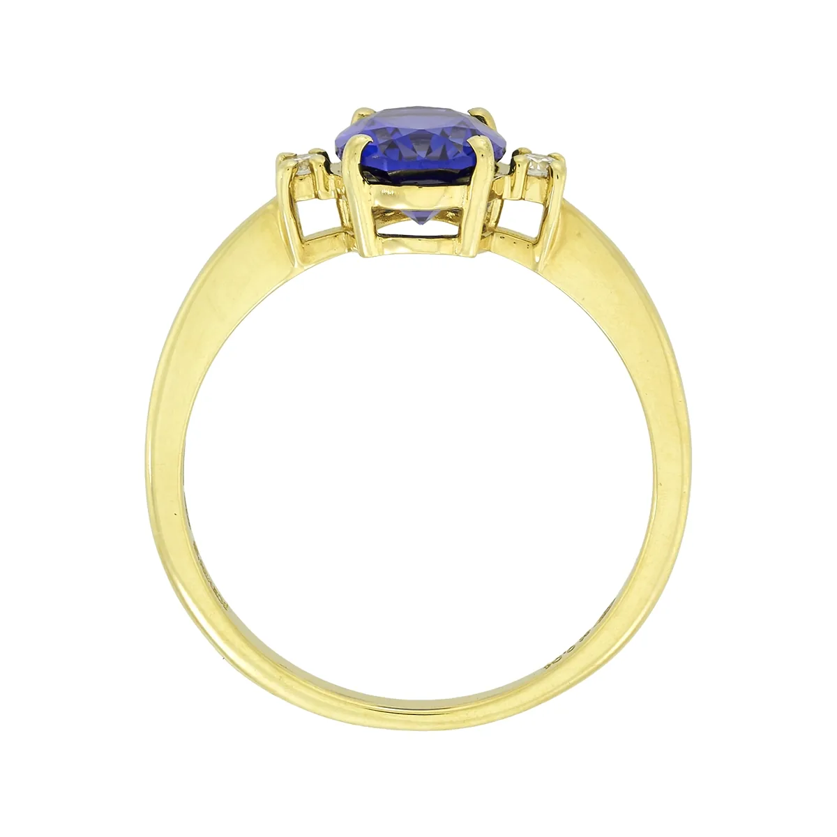 Anillo con zafiro laboratorio central óvalo de 1.35Ct y decoración en diamantes de laboratorio, oro tono amarillo 18k