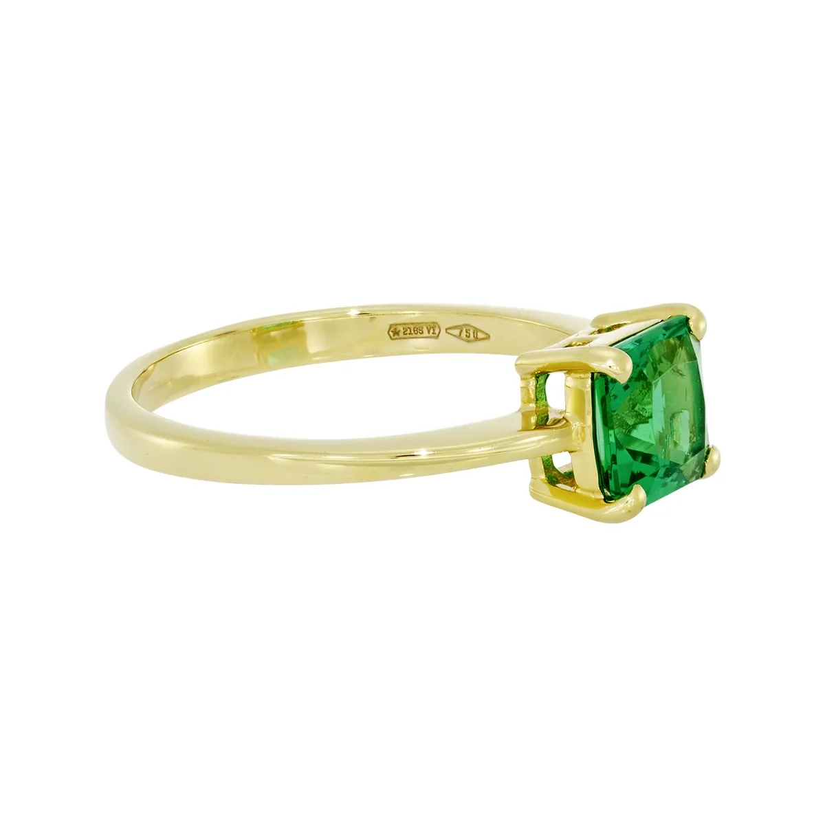 Anillo en oro amarillo de 18 Kilates, con esmeralda laboratorio central de 0.90 Ct