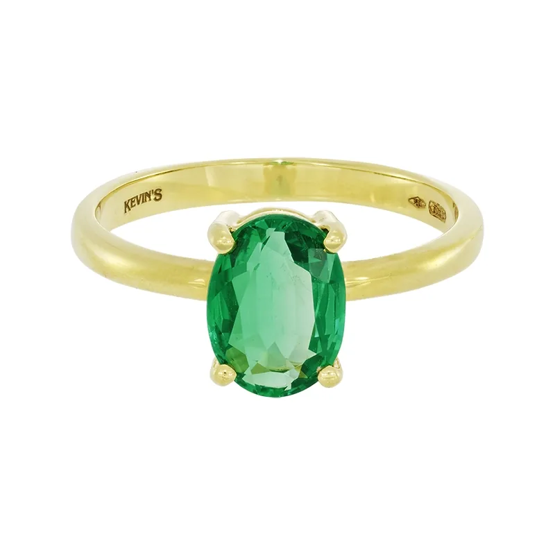 Anillo con esmeralda laboratorio central óvalo de 1.00Ct, oro tono amarillo 18k