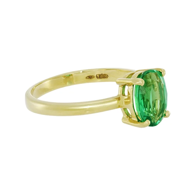 Anillo con esmeralda laboratorio central óvalo de 1.00Ct, oro tono amarillo 18k