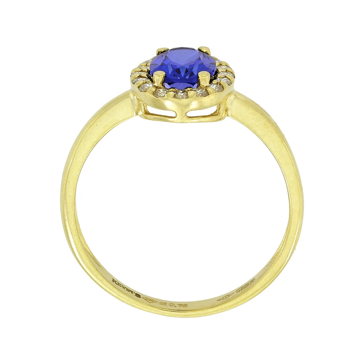 Anillo de halo oval, con zafiro laboratorio central óvalo de 0.80Ct y decoración en diamantes de laboratorio, oro tono amarillo 18k
