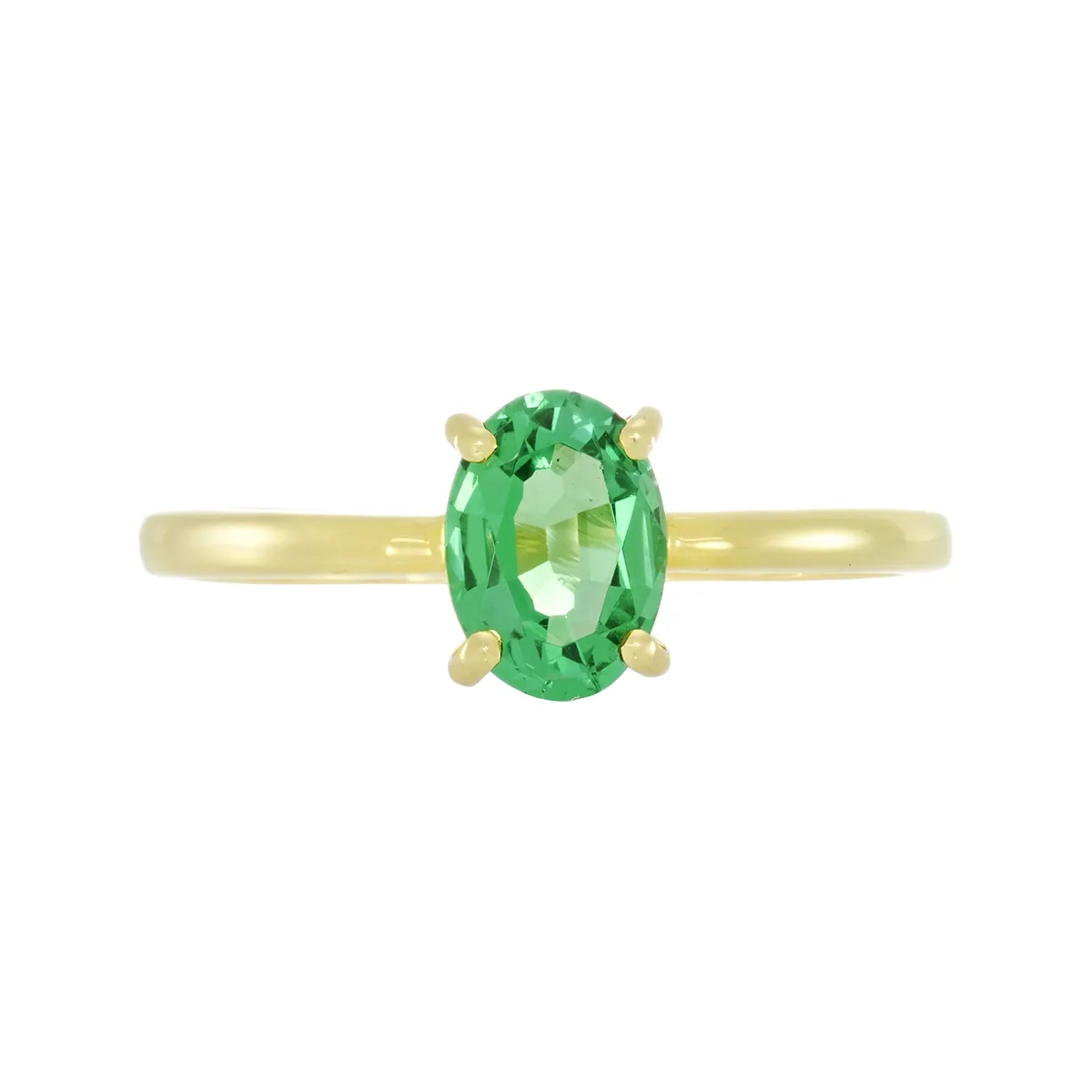 Anillo con esmeralda laboratorio central óvalo de 0.70Ct, oro tono amarillo 18k