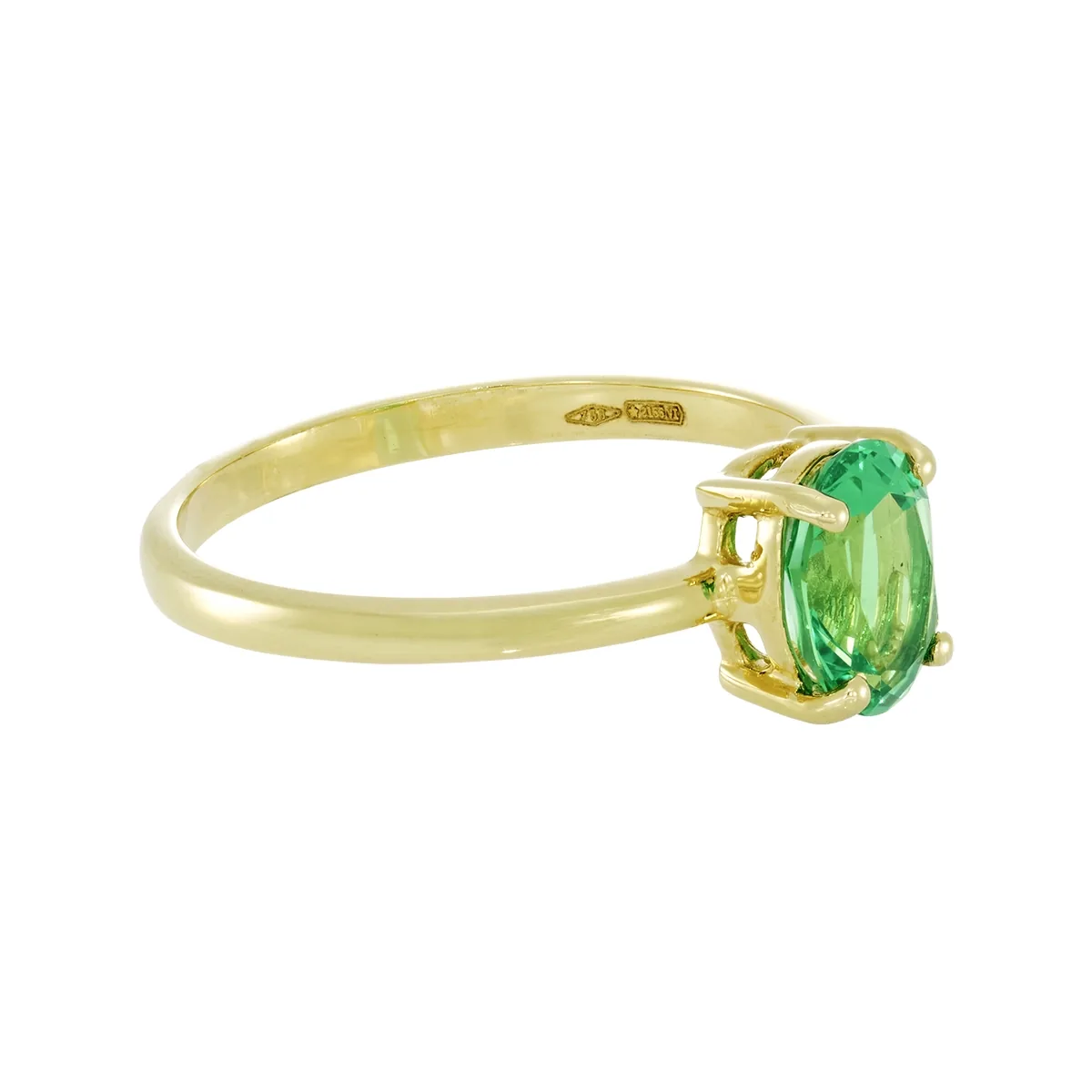 Anillo con esmeralda laboratorio central óvalo de 0.70Ct, oro tono amarillo 18k