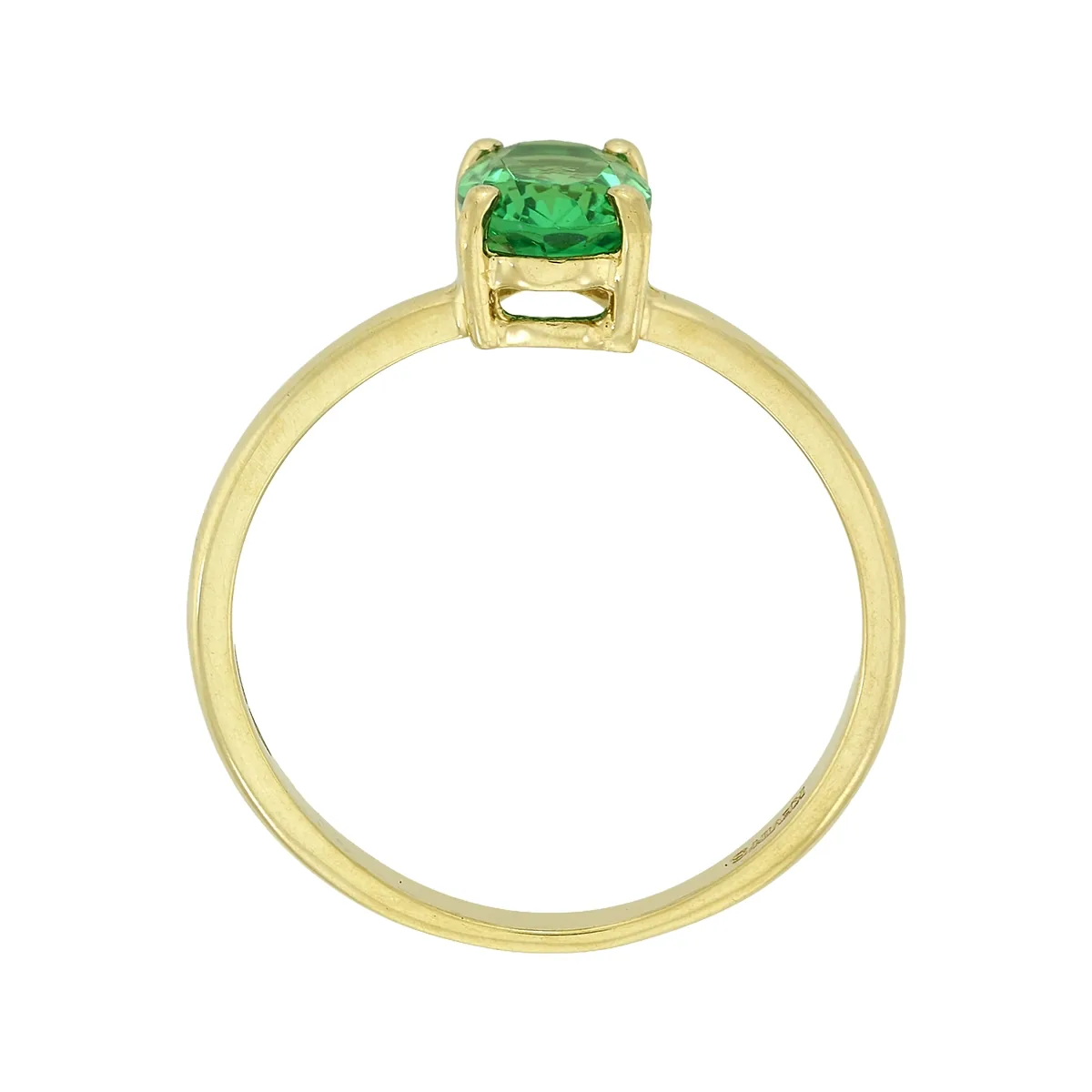 Anillo con esmeralda laboratorio central óvalo de 0.70Ct, oro tono amarillo 18k