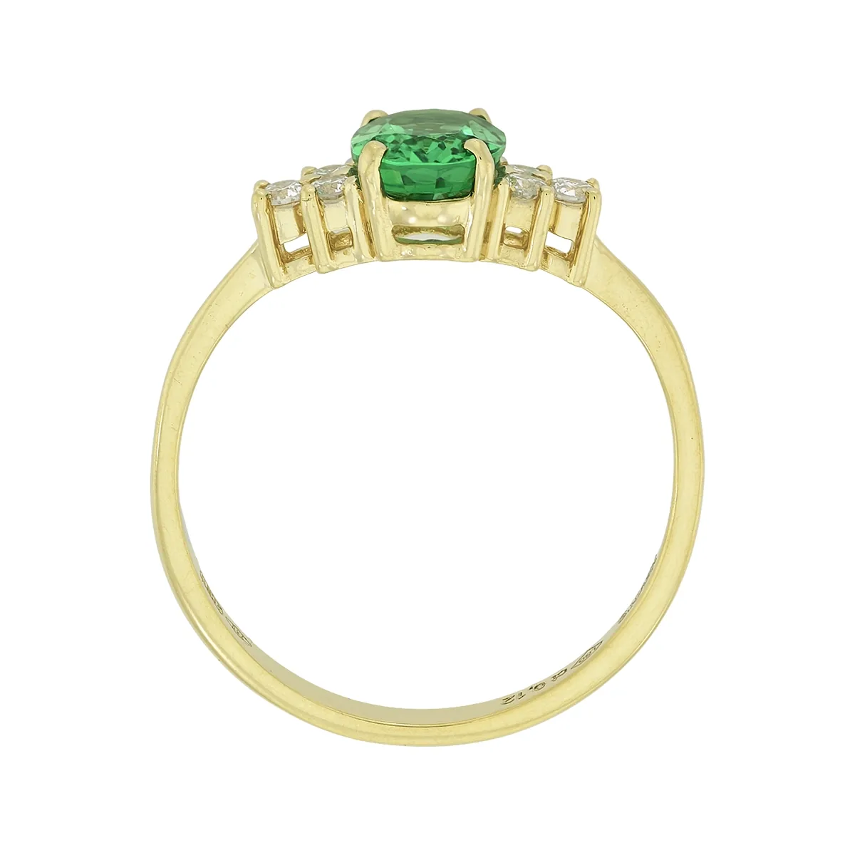 Anillo con esmeralda laboratorio central óvalo de 0.60Ct y decoración en diamantes de laboratorio, oro tono amarillo 18k
