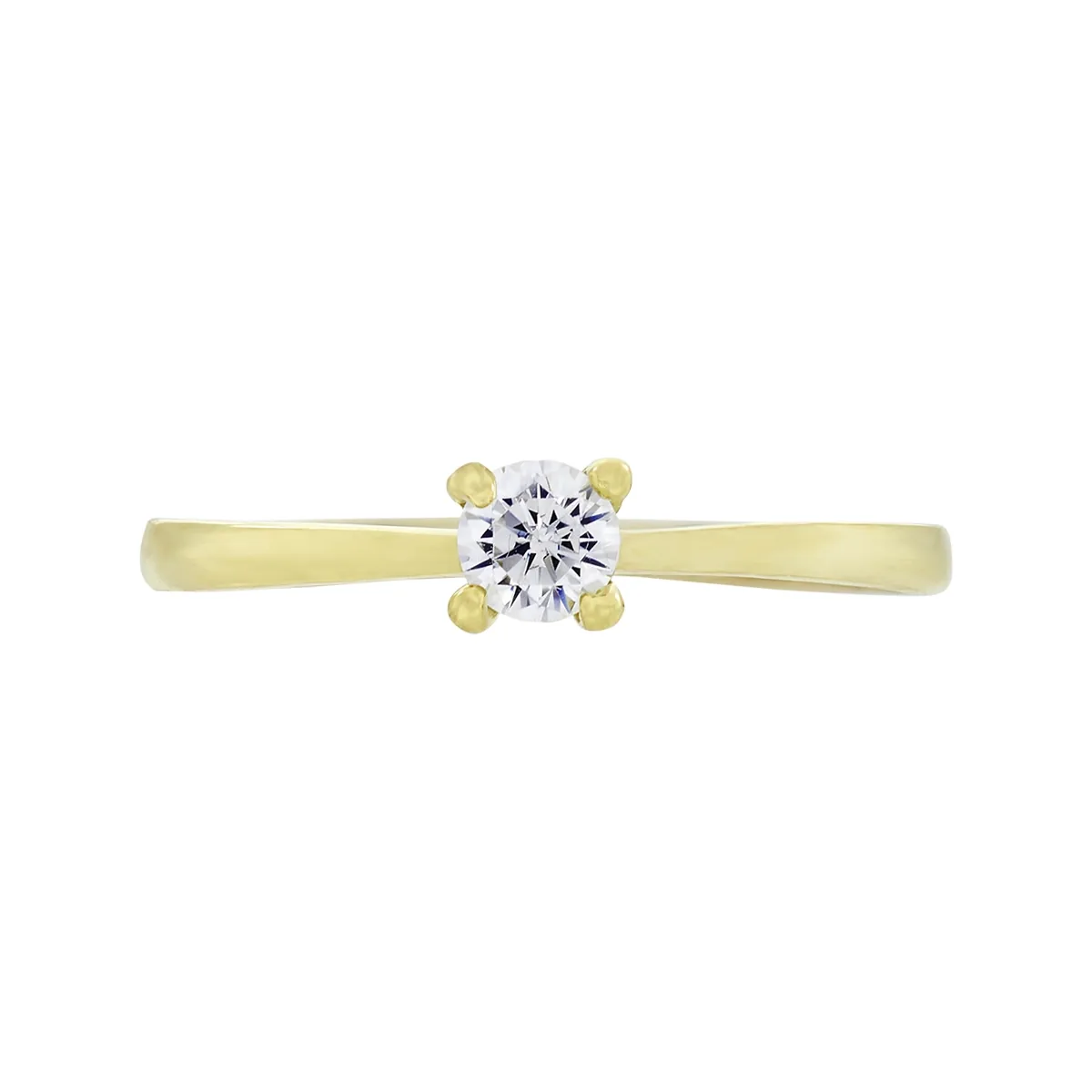 Anillo con zircon central redondo, oro tono amarillo 18k, liso