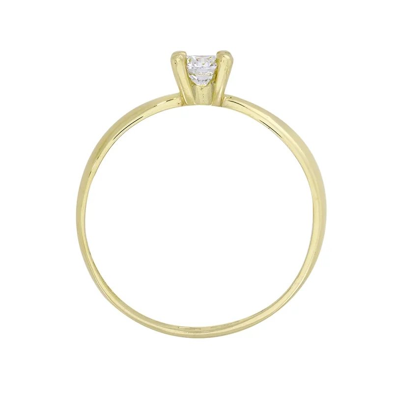 Anillo con zircon central redondo, oro tono amarillo 18k, liso